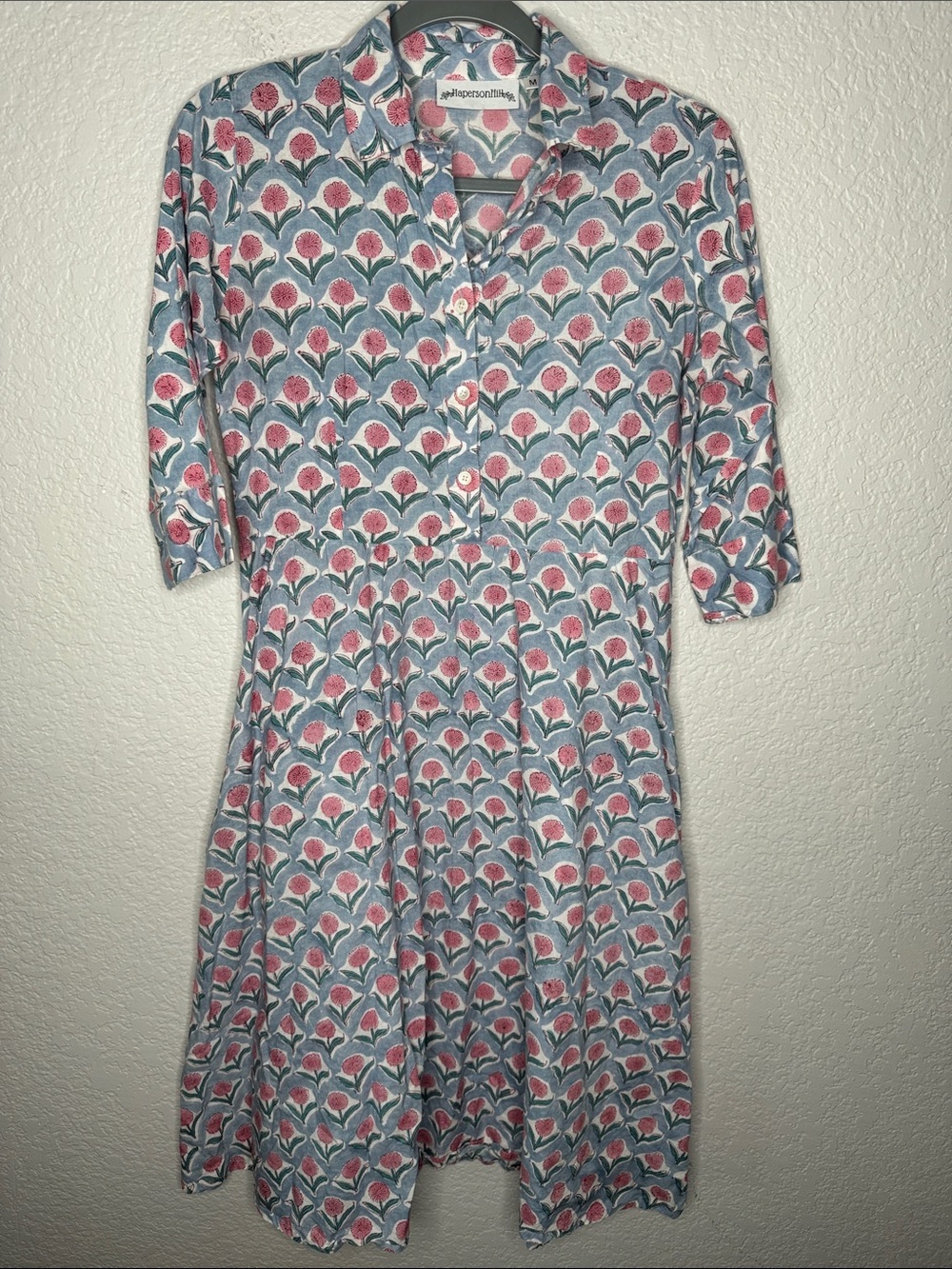 Haperson Hill Floral Midi Dress Medium 100% Cotton Button Nursing Bump Summer - Picture 2 of 7